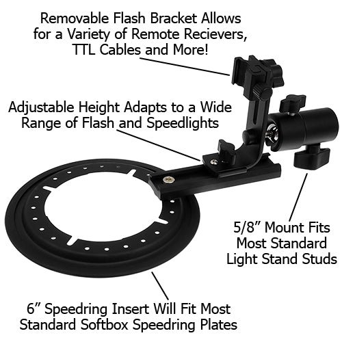 Flash / Speedlite Compatible Speedring Bracket Insert for Light Modifiers - 6in Insert for Softboxes, Beauty Dishes and More