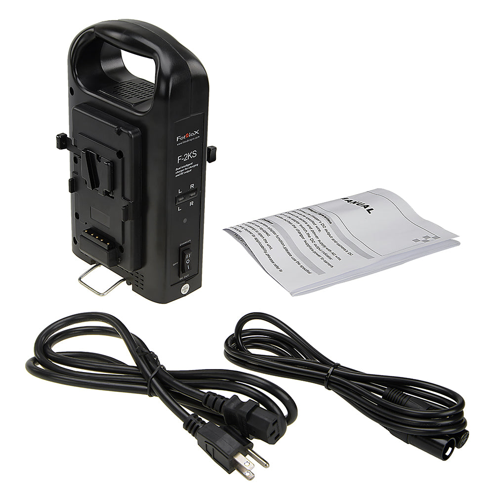 Fotodiox Dual Position Battery Charger for Two 14.8V Li-Ion V-Mount Batteries - Power Supply Stand with XLR DC Output