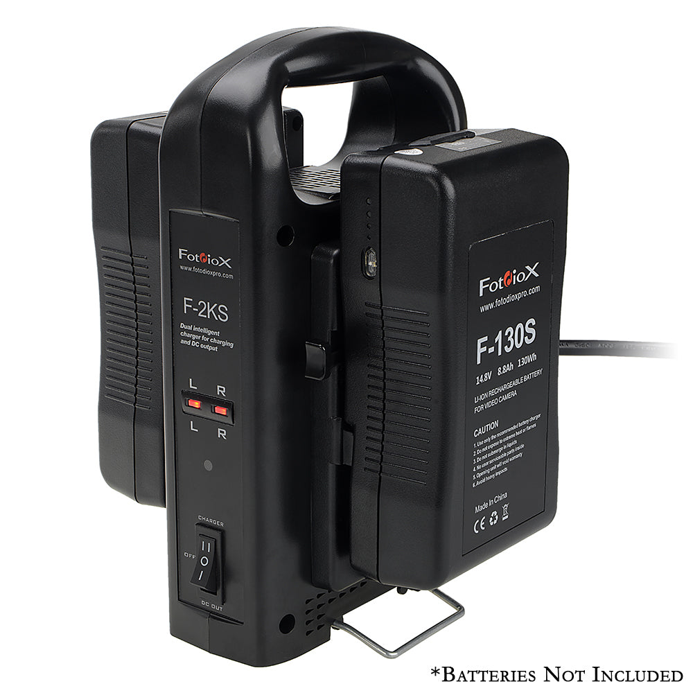 Fotodiox Dual Position Battery Charger for Two 14.8V Li-Ion V-Mount Batteries - Power Supply Stand with XLR DC Output