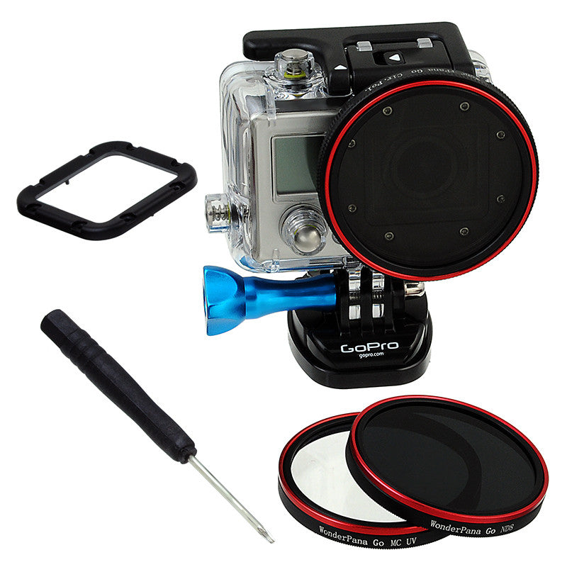 Fotodiox Pro WonderPana Go Standard Kit - GoTough Filter Adapter System with Three Filters (UV, CPL, ND8) f/ GoPro HERO3 Skeleton or Underwater Housing Case *Not HERO3+ Slimcase*